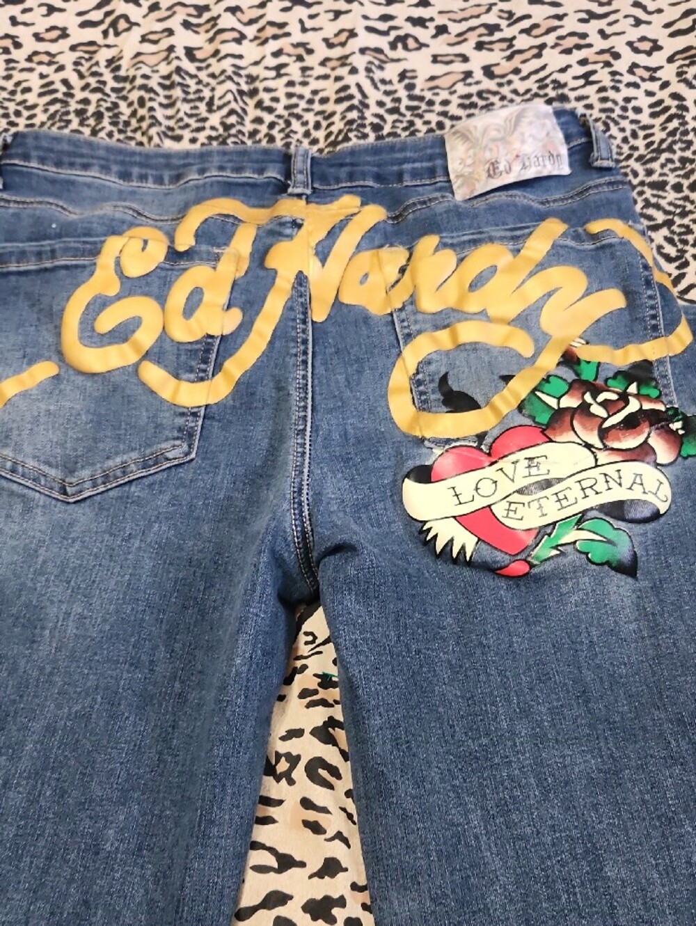 Ed Hardy Fit and Flare Jeans with Colorful 'True Love' Dagger Embroidery